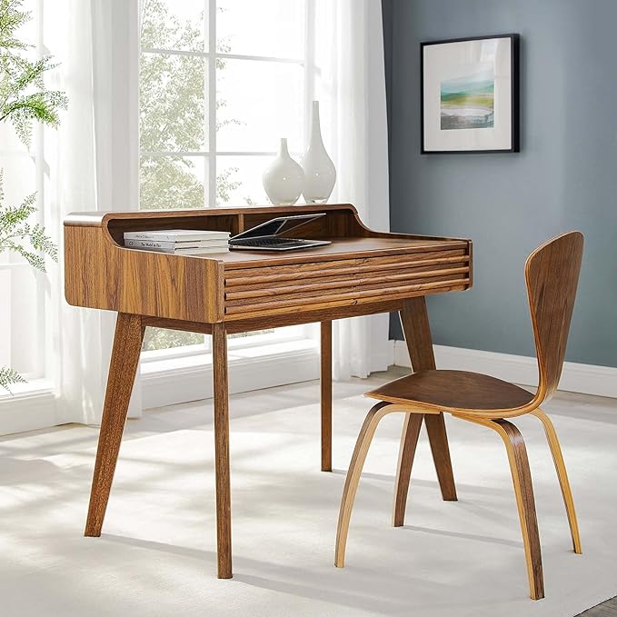 Modway Render Mid-Century Modern Writing Desk in Walnut - LeafyLoom