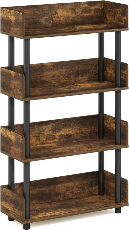 Furinno Turn-N-Tube 4-Tier Toolless Display Rack, Amber Pine/Black - LeafyLoom