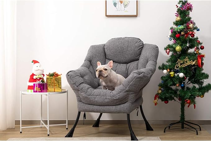 HollyHOME Modern Fabric Large Lazy Chair, Accent Oversized Comfy Reading Chair, Thick Padded Cozy Lounge Chair with Armrest, Steel Frame Leisure Sofa Chair for Living Room, Bedroom, Dorm, Stale Grey - LeafyLoom