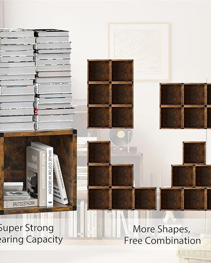 Cube Storage Organizer with Wheels Connect Firmly to Each Other, Book Shelf Assembly Required, Suitable for Room Decor, Closet Organizers and Storage, Display Shelf (Rustic Brown, 10.39*10.39"+Wheels) - LeafyLoom
