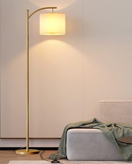 SUNMORY Arc Floor Lamp, Modern Floor Lamp with Romote Control and Stepless Dimmable Bulb, Metal Standing Lamps with Hanging Lampshade for Living Room, Bedroom, Office (Gold) - LeafyLoom