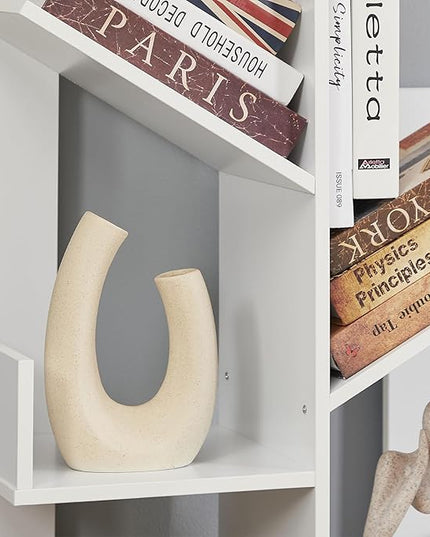 VECELO Tree Bookshelf,8 Shelf Storages Bookcase,Industrial Wooden Book Display Shelves for CDs/Movies/Books,FreeStanding Tree-Shaped Book Case Organizers for Home Office,Living Room,Ivory White - LeafyLoom