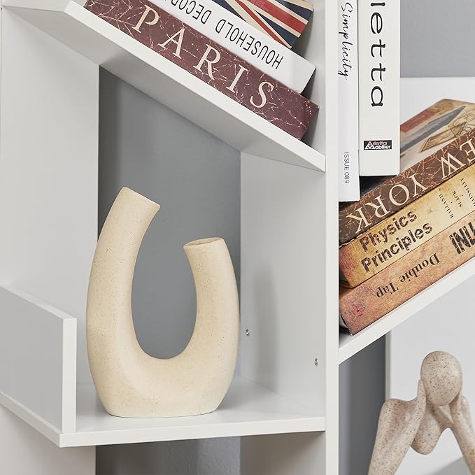 VECELO Tree Bookshelf,8 Shelf Storages Bookcase,Industrial Wooden Book Display Shelves for CDs/Movies/Books,FreeStanding Tree-Shaped Book Case Organizers for Home Office,Living Room,Ivory White - LeafyLoom