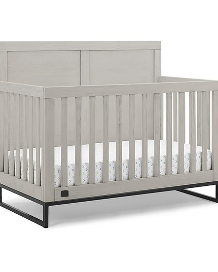 Simmons Kids Foundry 6-in-1 Convertible Baby Crib, Rustic Mist with Matte Black - LeafyLoom