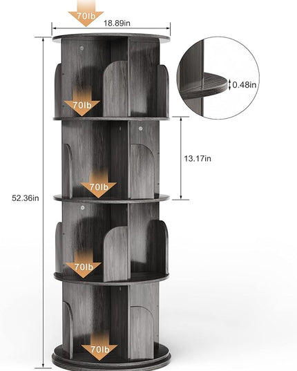 Rotating Bookshelf, Rotating Bookshelf Tower for Small Space, 360 Display 4 Tier Floor Standing Storage Rack, Wood Narrow Book Shelf for Bedroom, Living Room - LeafyLoom