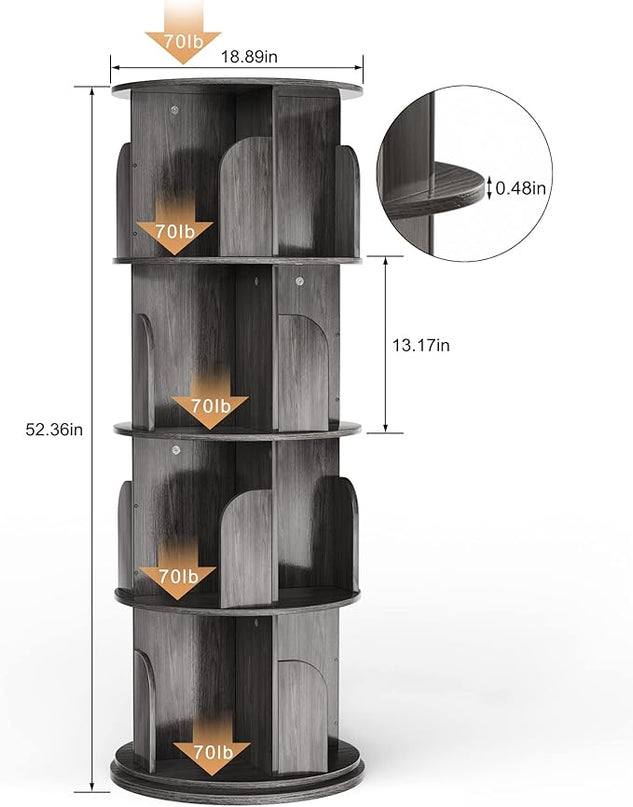 Rotating Bookshelf, Rotating Bookshelf Tower for Small Space, 360 Display 4 Tier Floor Standing Storage Rack, Wood Narrow Book Shelf for Bedroom, Living Room - LeafyLoom