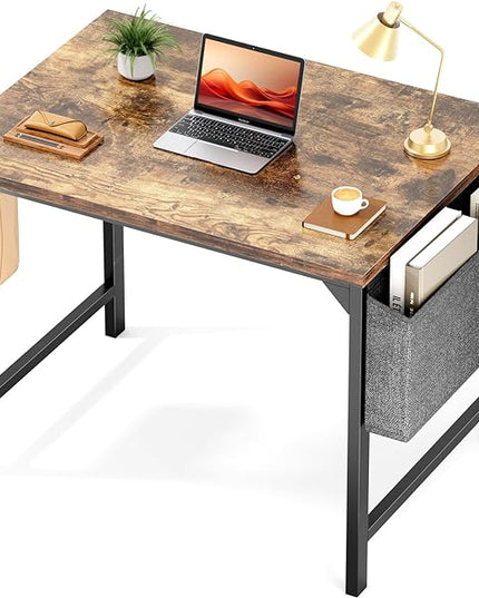 STATESVILLE 32 inch Small Computer Desk Writing Study Work Office Table Modern Simple with Storage Bag and Hook for Home Bedroom, Rustic Brown - LeafyLoom