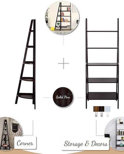 Casual Home 5-Shelf Corner Ladder Bookcase, Espresso - LeafyLoom
