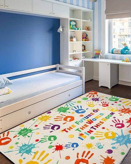 Colorful Kids Rug, Washable Rug for Kids, Handprints Area Rugs for Kids Bedroom, Non-Slip Play Mat Ultra Soft Thick Indoor Plush Rugs for Playroom Classroom Nursery Decor (59 X 39.4 INCH) - LeafyLoom