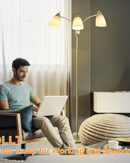 DINGLILIGHTING Floor Lamp Gold for Room: 3-Light Adjustable Flexible Gooseneck Tree Standing Lamp for Bedroom Study Room Office - Modern Multi Head Reading Floor Lights - LeafyLoom