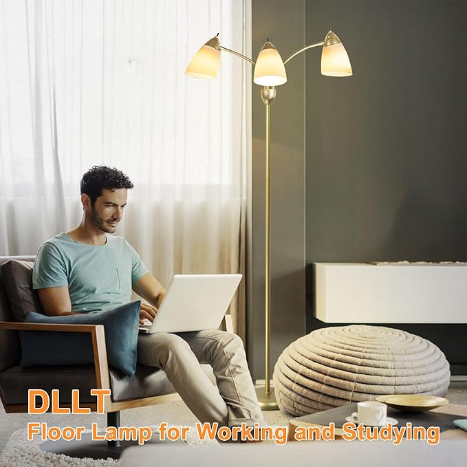 DINGLILIGHTING Floor Lamp Gold for Room: 3-Light Adjustable Flexible Gooseneck Tree Standing Lamp for Bedroom Study Room Office - Modern Multi Head Reading Floor Lights - LeafyLoom