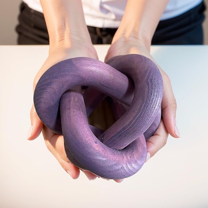 Wood Knot Decor -Coffee Table Decor Shelf Decor Table Books Hand Carved Home Decoration Boho Country Rustic Modern Shabby Chic Style Decor 3 Link Wooden Knot Chain Link Decor (Purple) - LeafyLoom