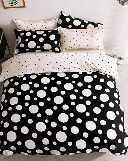 White Polka Dots Comforter King Black White Dots Print Reversible Gingham King Bedding Comforter Set Boys Girls Black White Bed Sets Soft 3Pcs King Comforter Sets - LeafyLoom