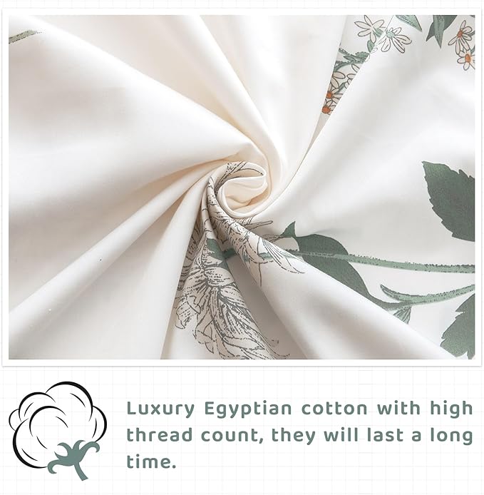 QSH Floral Queen Size Sheet Sets - 100% Egyptian Cotton Sheets Elegant Flower Pattern Printed Bedding Sheets Queen Size Bed Extra Soft and Breathable 4pcs Deep Pockets Bed Sheets - LeafyLoom
