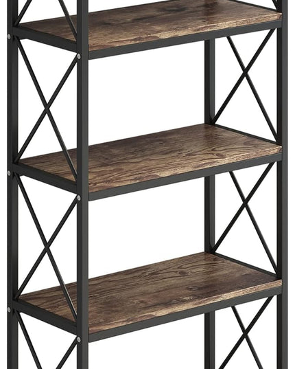 4NM Bookshelf 5 Tier Industrial Bookcase Home Office Adjustable Bookshelves Storage Shelves Organizer Vintage Book Shelf Display Rack for Living Room, Bedroom,Home (Rustic Brown and Black) - LeafyLoom