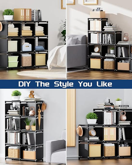 Mavivegue Book Shelf, 9 Cube Storage Organizer, DIY Bookcase, Metal Cube Bookshelf, Tall Book case for Bedroom, Living Room,Office, Closet Storage Organizer, Black Cubicle Storage Rack - LeafyLoom