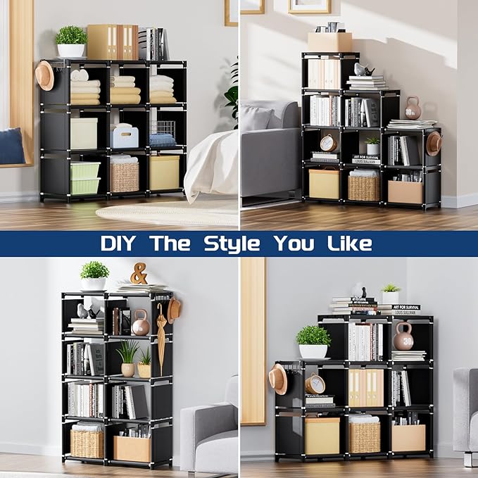 Mavivegue Book Shelf, 9 Cube Storage Organizer, DIY Bookcase, Metal Cube Bookshelf, Tall Book case for Bedroom, Living Room,Office, Closet Storage Organizer, Black Cubicle Storage Rack - LeafyLoom