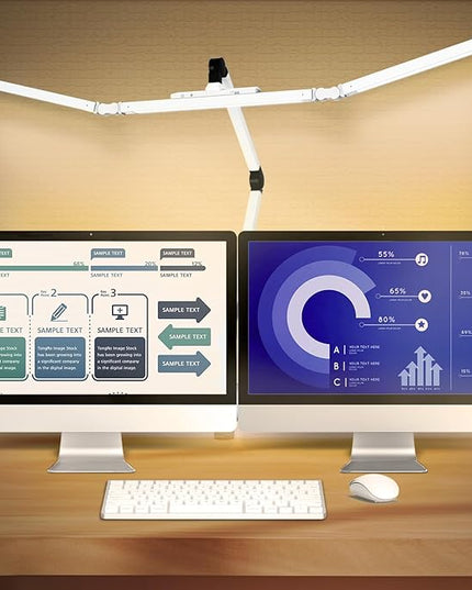 Led Desk Lamp for Home Office, Ultra Bright Touch-Dimming Architect Table Lamp with Clamp, 24W Adjustable Foldable Three Swing Arm Eyecare Led Desk Light with Infrared Sensor -White - LeafyLoom