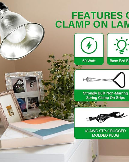 Simple Deluxe Clamp Lamp Light 60 Watt with 5.5 Inch Aluminum Reflector (no Bulb Included), 6 Feet Cord, 2 Pack, Black, New Version - LeafyLoom