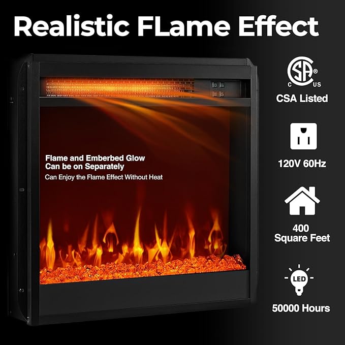 Rolanstar Fireplace TV Stand with Led Lights and Power Outlets, TV Stand for 45/50/55/60/65 inch TVs, Entertainment Center with Electric Fireplace, Modern TV Console with Glass Shelves, Glossy Black - LeafyLoom
