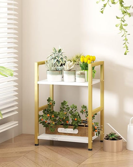 Small Bookshelf for Small Space, 2 Tier Bookcase Narrow Book Case Storage Organizer Book Shelf for Living Room, Bedroom and Office, Easy Assembly(2 Tier,Gold) - LeafyLoom