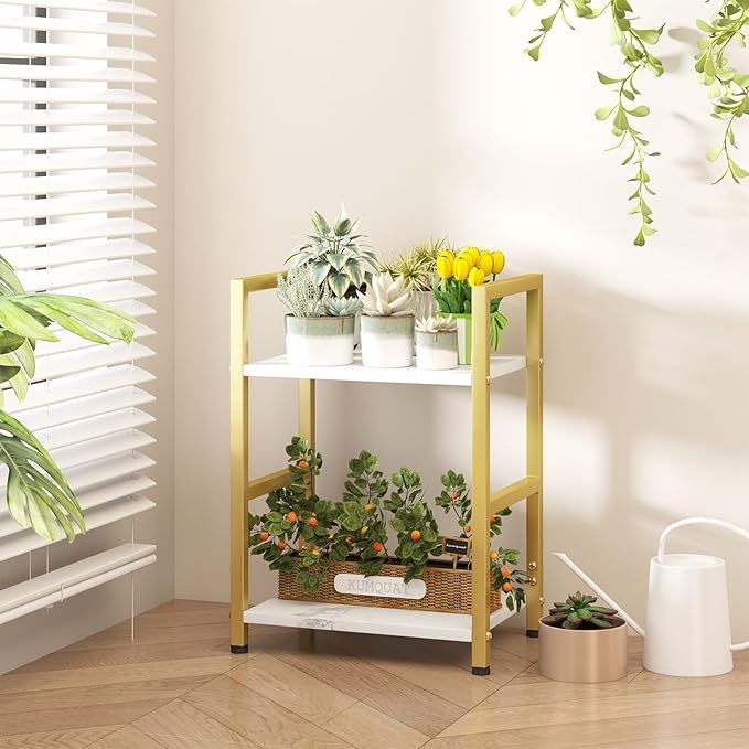 Small Bookshelf for Small Space, 2 Tier Bookcase Narrow Book Case Storage Organizer Book Shelf for Living Room, Bedroom and Office, Easy Assembly(2 Tier,Gold) - LeafyLoom