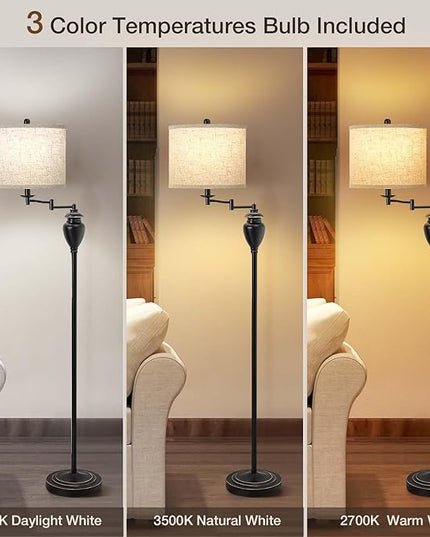 Floor Lamp for Living Room Bedroom, 3 Color Temperature 350° Adjustable Swing Arm Floor Lamp Vintage Standing Lamp Traditional Farmhouse Floor Lamp Tall Lamp for Office Home Nursery Study Room Hotel - LeafyLoom