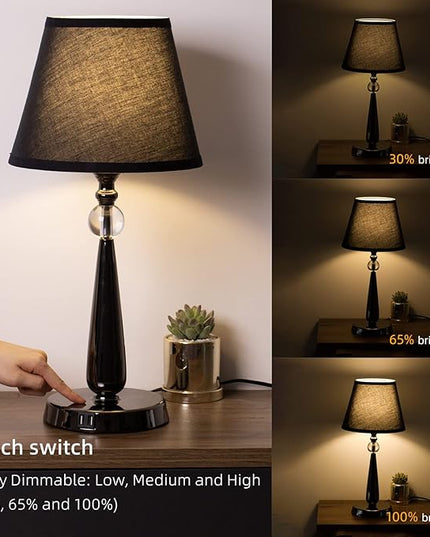 Aisilan LED Plug in Desk Lamp Replaceable E27 Bulb Adjustable Brightness, Table Light Built-in USB Port and 3 Level Touch Switch(Bulb not Included) - LeafyLoom