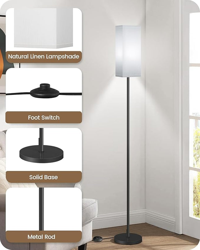 Floor Lamp, Pole Lamp with Foot Switch, Modern Standing Lamp Lampshade, Minimalist Freestanding Lamp (Bulb Not Included), for Living Room, Bedroom Office FCC Listed, Black and White CW07LD05 - LeafyLoom
