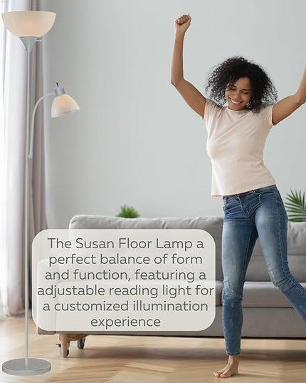 Adjustable Silver Floor Lamp with Reading Light By Light Accents - Susan Modern Standing Lamp For Living Room/Office Lamp 72" Tall - 150-watt With Side Reading Light Corner Lamp (Silver) - LeafyLoom