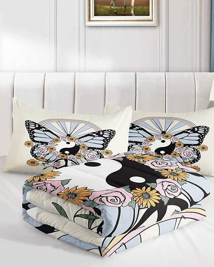 CVHOUSE Butterfly Bedding Set,Butterfly Comforter Twin,Butterfly Comforter Set for Girls Kids Teens,Butterflies Quilt Set with 1 Comforter and 2 Pillow Cases- 3 Piece - LeafyLoom