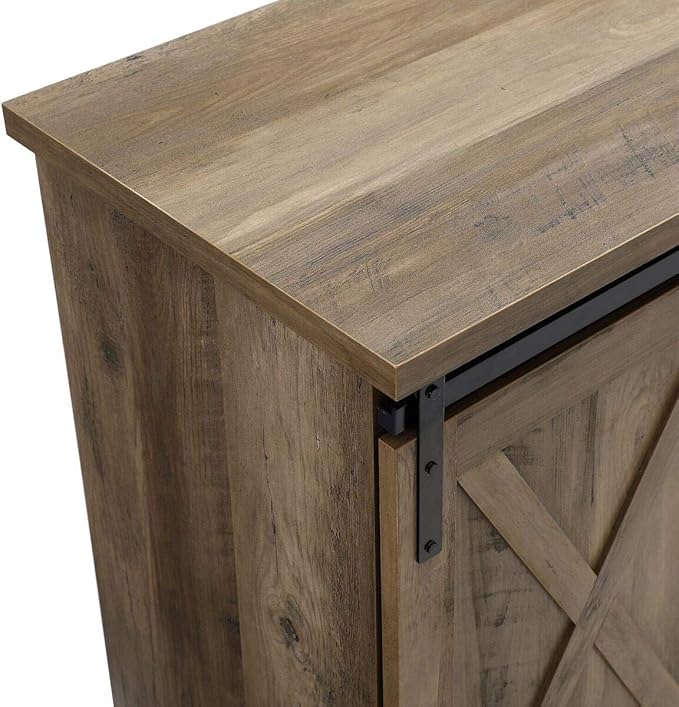 Walker Edison Richmond Modern Farmhouse Sliding Barn Door Stand for TVs up to 65 Inches, Without Fireplace, Rustic Oak - LeafyLoom