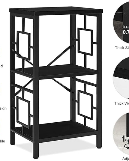 Small Bookshelf, 3 Tier Vintage Industrial Small Bookshelf for Small Spaces, Freestanding Open Shelf Bookcase, Versatile Bookshelf for Home Office, Bedroom & Living Room, Black - LeafyLoom
