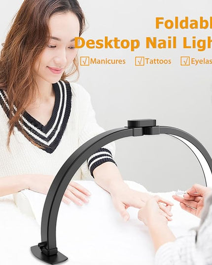 Foldable LED Half Moon Lamp for Nail,38W/3000-6000k Desk Lamp,Lash Lamp for Lash Extension with Storage Bag& Phone Bracket,Led Light for Nails Tech, Stepless Dimming(4700LM&Black) - LeafyLoom