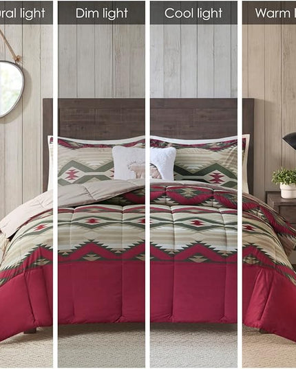 Woolrich Comforter Set, Cabin Lodge, Warm Cover for Colder Season, Modern Cottage-Inspired Down Alternative Ultra Soft Microfiber Bedding, Matching Sham, Southwestern Red King 4 Piece - LeafyLoom