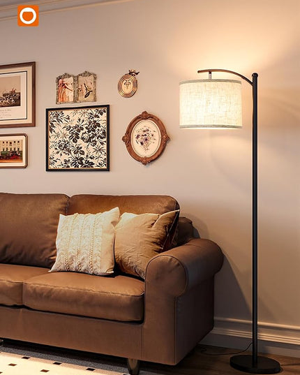 addlon Floor Lamp for Living Room with 3 Color Temperatures, Standing lamp with Linen lampshade for Bedroom, Office, Lamps with 9W LED Bulb Included - Black with Beige Lampshade - LeafyLoom