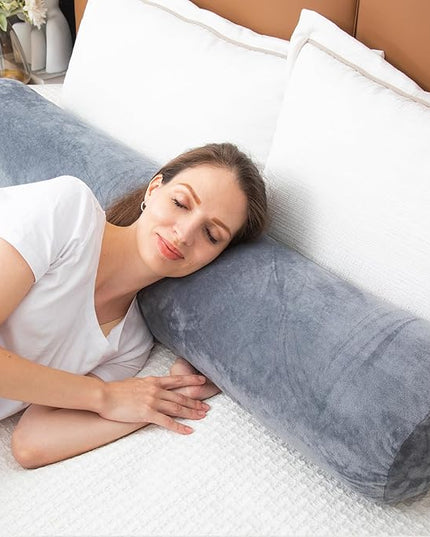 Body Pillow, Memory Foam Round Body Pillows for Adults, Firm Long Bolster Pillow for Bed, Cylinder Tube Roll Pillow with Velvet Cover, 47x7.87 Inches, Grey - LeafyLoom