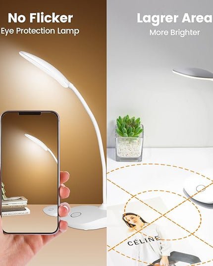 Battery Powered Desk Lamp, Portable Lamps Rechargeable 3 Color Modes Touch Control Stepless Dimming, Wireless Desk Lamp with 2000mAh, Small LED Table Light for Dorm Study Office Bedroom - LeafyLoom