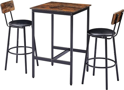NicBex Kitchen Table and Chairs Modern Dining Table Bar Table Set with 2 Bar Stools PU Soft Seat with Backrest for Breakfast Nook Living Room Small Space Restaurant, Easy Assemble, Rustic Brown - LeafyLoom