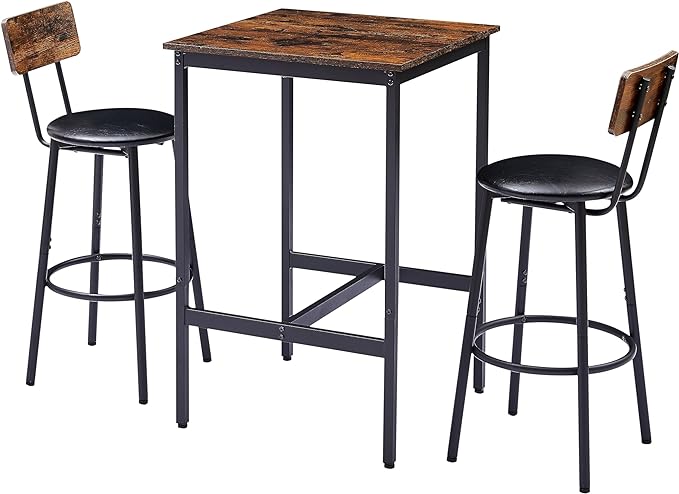 NicBex Kitchen Table and Chairs Modern Dining Table Bar Table Set with 2 Bar Stools PU Soft Seat with Backrest for Breakfast Nook Living Room Small Space Restaurant, Easy Assemble, Rustic Brown - LeafyLoom