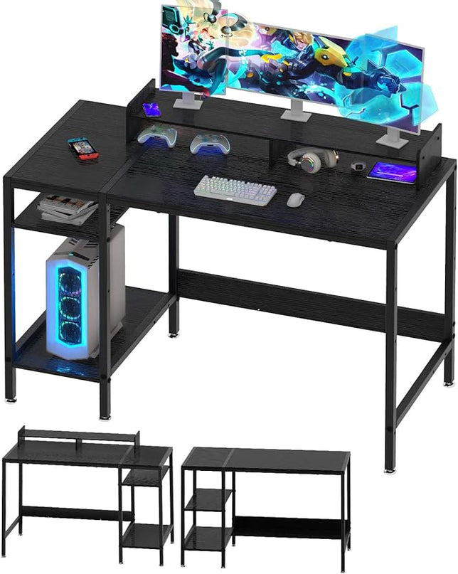 Computer Desk - 47” Gaming Desk, Home Office Desk with Storage, Small Desk with Monitor Stand, Storage Space-Savor, Modern Table, Black. - LeafyLoom