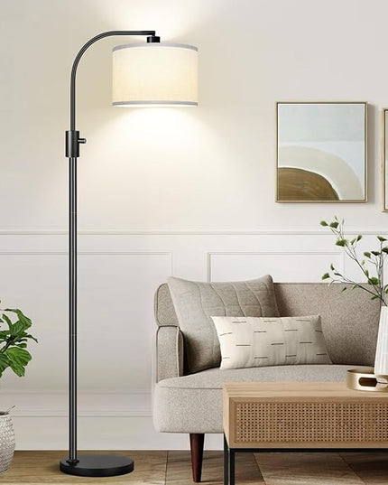 Nintiue Dimmable Floor Lamp, 1200 Lumens LED Edison Bulb Included, Arc Floor Lamps for Living Room Modern Standing Lamp with Linen Shade - LeafyLoom
