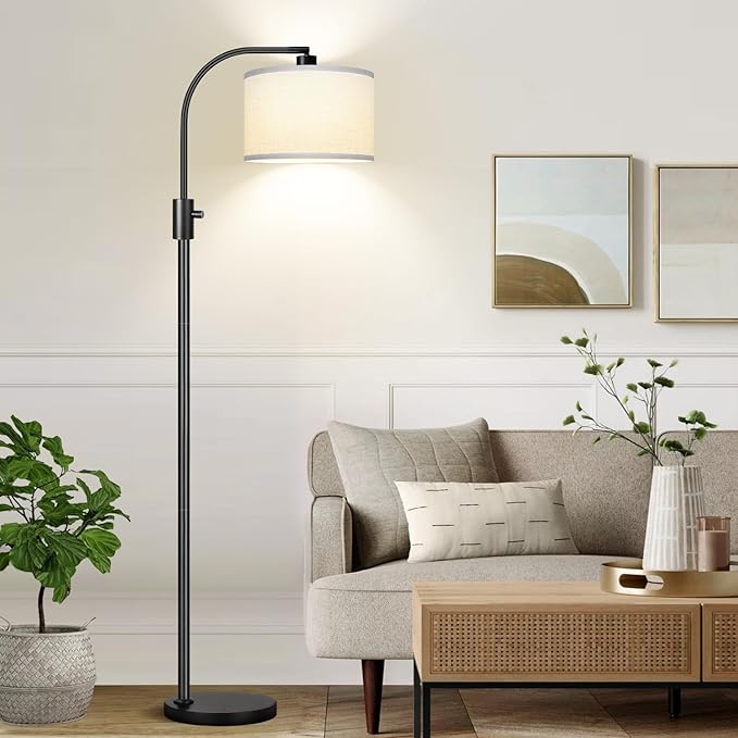 Nintiue Dimmable Floor Lamp, 1200 Lumens LED Edison Bulb Included, Arc Floor Lamps for Living Room Modern Standing Lamp with Linen Shade - LeafyLoom