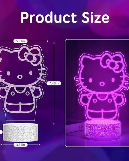 Kitty Night Light Room Decor Gift, Cute Birthday Gifts for Baby Girls Kids, Kitty LED Light for Bedroom Decorations, Kitty Lamp with Remote Control, Dimmer, Timer, RGB Light, 3D Cute Stickers - LeafyLoom