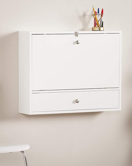 SEI Furniture Willingham Wall Mount Folding Desk, White - LeafyLoom