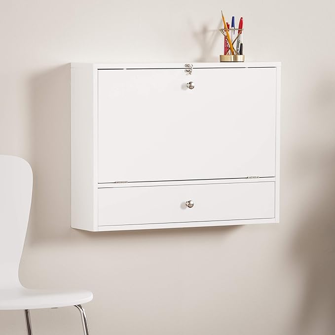 SEI Furniture Willingham Wall Mount Folding Desk, White - LeafyLoom