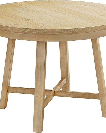 Natural Rustic 42inch Round 4, 5 Piece Upholstered Chairs, Wood Dining Table Set - LeafyLoom