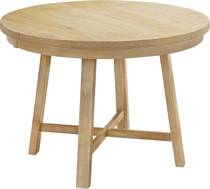 Natural Rustic 42inch Round 4, 5 Piece Upholstered Chairs, Wood Dining Table Set - LeafyLoom