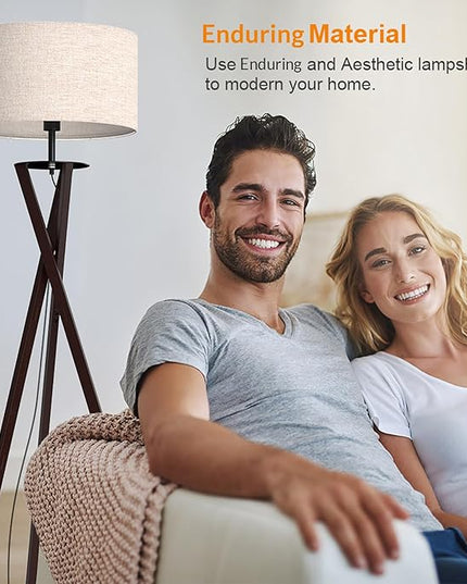 LEPOWER Tripod Floor Lamp, Mid Century Wood Floor Lamps for Living Room, Bedroom and Office, Flaxen Lamp Shade with E26 Lamp Base - LeafyLoom