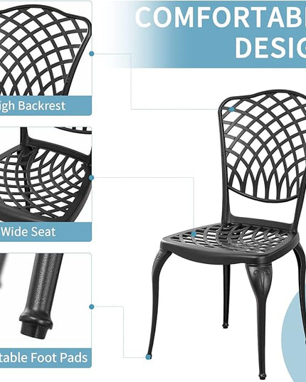 3 Piece Bistro Table Set Anti-Rust Outdoor Bistro Set Cast Alumiunm Patio Table and Chairs Set for 2, Patio Bistro Set Furniture Black - LeafyLoom